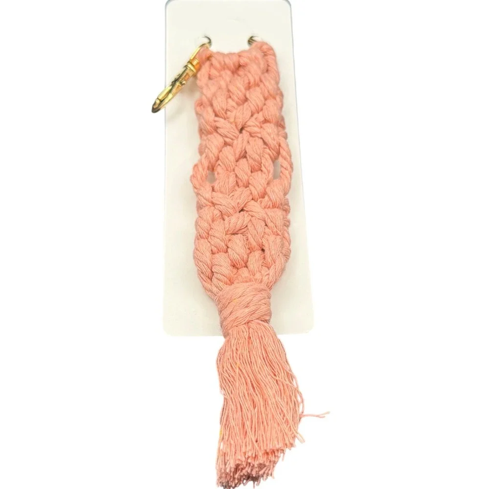 Peach Macrame Tassel‎ Keychain Gold Clasp Boho Woven Accessory New